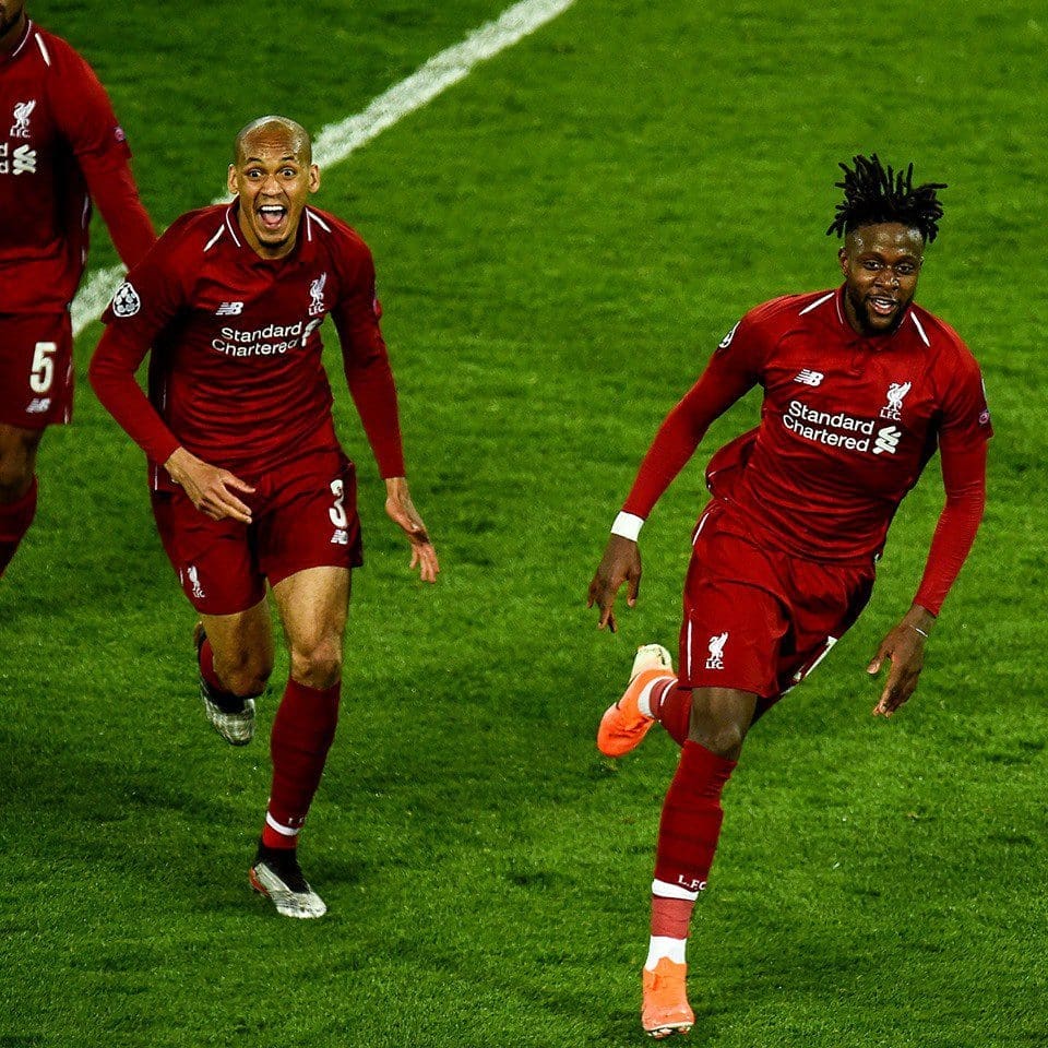 origi and fabinho celebrating the fourth goal