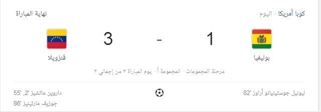نتيجة مباراة فنزويلا ضد بوليفيا