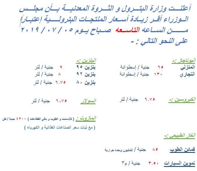 زيادة أسعار البنزين