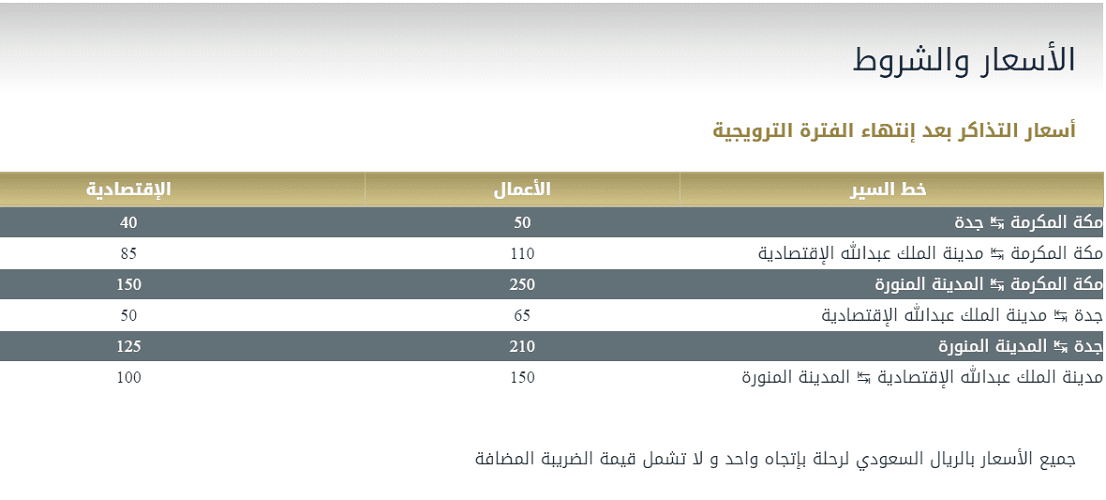 أسعار تذاكر قطار الحرمين السريع